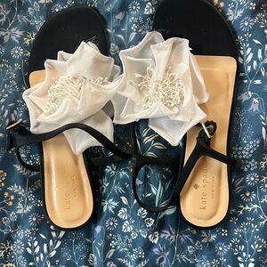 Vintage Kate Spade Black and White Silk Flower Sandals